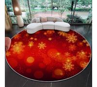 Tapis Rond Salon Flocons de Neige dorés de Noël Spots Lumineux Tapis de Sol Décoration Or Rouge Antidérapant pour Salon Chambre Cuisine Balcon Terrasse Salle à Manger Extérieur 180 cm (Round)