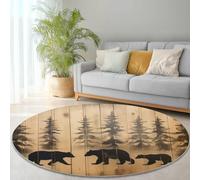 Tapis Rond Salon, Forêt de pins de l'ours Noir rétro Tapis de Sol Décoration Antidérapant Marron Noir pour Chambre Cuisine Balcon Terrasse Salle à Manger Intérieur Extérieur 60 cm (Round)