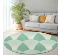 Tapis Rond Salon Frais et Simple en Forme d'éventail Tapis de Sol Décoration Vert Blanc Antidérapant pour Salon Chambre Cuisine Balcon Terrasse Salle à Manger Extérieur 150 cm (Round)