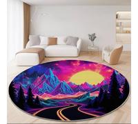 Tapis Rond Salon, Futurisme Montagnes Lune modèle Tapis Rond Antidérapant pour Décoration, pour Chambre Cuisine Balcon Terrasse Salon Salle à Manger Intérieur Extérieur (150 cm, Bleu Violet)