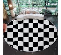 Tapis Rond Salon, Géométrie Abstraite de l'échiquier Tapis de Sol Décoration Antidérapant 120 cm (Round) Tapis de Sol Décoration Antidérapant Noir