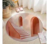 Tapis Rond Salon, Géométrie Éléments architecturaux Escaliers Imprimé Tapis de Sol Décoration Antidérapant pour Salon Chambre Cuisine Balcon à Manger Intérieur & Extérieur (Orange Clair, 160 cm)