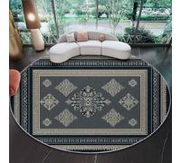 Tapis Rond Salon, Géométrie linéaire Classique Tapis de Sol Décoration Antidérapant 180 cm (Round) Tapis de Sol Décoration Antidérapant Gris
