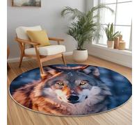 Tapis Rond Salon Gris Foncé, 90 cm Interieur Anti Slip Tapis à Poils Courts avec Animal Loup Portrait Imprime, Lavable en Machine L'intérieur Décorer pour Chambre Salon Cuisine