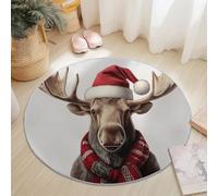 Tapis Rond Salon, Gros Plan Portrait Cerf Noël Imprimé Tapis de Sol Décoration Antidérapant pour Salon Chambre Cuisine Balcon Terrasse Salle à Manger Intérieur & Extérieur (Coloré, 60 cm)