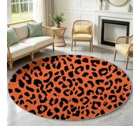 Tapis Rond Salon Lavable en Machine Antidérapant 140 cm Abstrait Moderne | Tapis Enfant Doux à Poils Ras, Motif Animal Motif Léopard pour Salle de Bain, Chambre à Coucher Entrée, Canapé, Orange