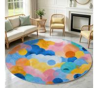 Tapis Rond Salon Lavable en Machine Antidérapant 140 cm Abstrait Moderne | Tapis Enfant Doux à Poils Ras, Rond Nuages pour Salle de Bain, Chambre à Coucher Entrée, Canapé, Bleu