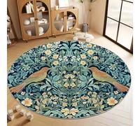 Tapis Rond Salon Lavable, William Morris Forêt Vintage Tapis de Sol Décoration Antidérapant pour Salon Chambre Cuisine Balcon Chambre D'enfant Terrasse Salle à Manger Extérieur Intérieur, 80 cm
