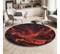 Tapis Rond Salon Lave Feu Textures sans Raccord, Tapis de Sol Style Fantastique Décoration Antidérapant Lavable Rouge, pour Chambre Cuisine Balcon Terrasse Salle à Manger Intérieur 120cm
