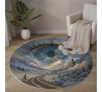 Tapis Rond Salon L'Œil Qui Voit Tout, Tapis de Sol Style Tarot Décoration Antidérapant Lavable Noir, pour Chambre Cuisine Balcon Terrasse Salle à Manger Intérieur 90cm