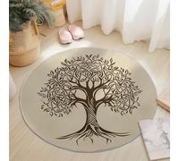 Tapis Rond Salon Marron Abricot, Simple Lignes Arbre de Vie Imprime Tapis de Sol Décoration Antidérapant pour Salon Chambre Cuisine Terrasse Salle à Manger Intérieur & Extérieur 140 cm