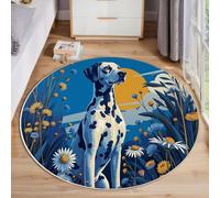 Tapis Rond Salon Mignon Dalmatien Animaux Dessin Animé Tapis De Sol Décoration Antidérapant pour Salon Chambre Cuisine Balcon Terrasse Salle À Manger Intérieur (60 Cm, Bleu Marine)