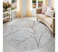 Tapis Rond Salon Minimaliste, Tapis de Sol Bois Mort Ombres D'Arbres Branches Antidérapant pour Salon Chambre Terrasse Salle à Manger de Lit Interieur Doux Poil Ras Tapise (90 cm, Blanc Cassé)