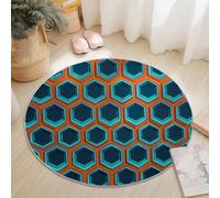 Tapis Rond Salon, Moderne Hexagones Science-fiction Lignes Imprimé Tapis de Sol Décoration Antidérapant pour Salon Chambre Cuisine Balcon Terrasse Salle à Manger Intérieur & Extérieur (Couleur, 60 cm)