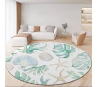 Tapis Rond Salon, Moderne Imprime Minimalisme Aquarelle Monstera Deliciosa Étoile Tapis de Sol Décoration Antidérapant pour Salon Chambre Cuisine Balcon Terrasse Salle à Manger (100 cm Rond,Blanc)