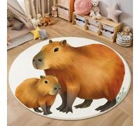 Tapis Rond Salon, Motif Capybara Tapis De Sol Décoration Antidérapant, Lavable À Style Dessin Animé Mignon pour Chambre Cuisine Balcon Salon Salle À Manger Intérieur (200 Cm Blanc)