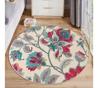 Tapis Rond Salon, Motifs Floraux Style Indien Tapis De Sol Décoration Antidérapant, Lavable À Exquis Et Élégant pour Chambre Cuisine Balcon Salon Salle À Manger Intérieur (Crème)