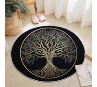 Tapis Rond Salon, Mystérieux Arbre De Vie Tapis de Sol Décoration Antidérapant pour Chambre Cuisine Balcon Terrasse Salon Salle à Manger Intérieur Extérieur (120 cm, Noir)