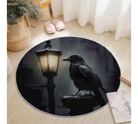 Tapis Rond Salon, Mystérieux Corbeau Lampadaire Tapis de Sol Décoration Antidérapant pour Chambre Cuisine Balcon Terrasse Salon Salle à Manger Intérieur Extérieur (150 cm, Gris)
