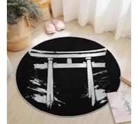 Tapis Rond Salon Noir Blanc, Style Japonais Simple Arches Imprime Tapis de Sol Décoration Antidérapant pour Salon Chambre Cuisine Terrasse Salle à Manger Intérieur & Extérieur 120 cm