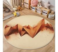 Tapis Rond Salon Origami Triangle, Tapis de Sol Style Géométrique Abstrait Décoration Antidérapant Lavable Brun, pour Chambre Cuisine Balcon Terrasse Salle à Manger Intérieur 90cm