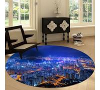 Tapis Rond Salon Paysage Urbain, Architecture Aérienne Lumières Tapis de Sol Décoration Antidérapant Coureur 90 cm - pour Chambre Cuisine Balcon Terrasse Salon Salle à Manger Intérieur Extérieur