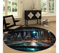 Tapis Rond Salon Paysage Urbain, Architecture Pont Paysage Nocturne Tapis de Sol Décoration Antidérapant Coureur 100 cm - pour Chambre Cuisine Balcon Terrasse Salon Salle à Manger Intérieur Extérieur