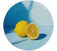 Tapis Rond Salon Photographie Fruits Citron Tapis de Sol Décoration Antidérapant pour Salon Chambre Cuisine Balcon Terrasse Salle à Manger Intérieur Extérieur (200 cm, Jaune Bleu)