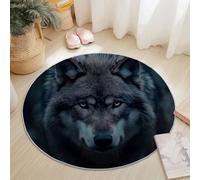 Tapis Rond Salon, Portrait Moderne Animal Loup Imprimé Tapis de Sol Décoration Antidérapant pour Salon Chambre Cuisine Balcon Terrasse Salle à Manger Intérieur & Extérieur (Noir, 80 cm)