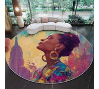 Tapis Rond Salon Portraits Pop Art urbains Tapis de Sol Décoration Antidérapant 180 cm (Round) pour Salon Chambre Cuisine Balcon Terrasse Salle à Manger Intérieur Couleur Orange