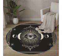 Tapis Rond Salon Rétro Mystérieux Rides des Yeux, Tapis de Sol Style Mystique Rétro Décoration Antidérapant Lavable Brun Foncé Blanc Cassé, pour Chambre Cuisine Balcon Terrasse Intérieur 100cm