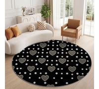 Tapis Rond Salon Rétro Pop Art Cœurs Imprimé Léopard Points Noir Doux Poil Ras Tapis de Sol Antidérapant pour Salon Chambre Cuisine Salle à Manger 80 cm