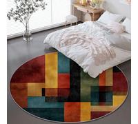 Tapis Rond Salon Rétro Shabby Chic Géométrique Cube - 180 cm Coloré Tapis de Sol Décoration Antidérapant Lavable Doux pour Salon Chambre Cuisine Balcon Terrasse Salle à Manger Intérieur