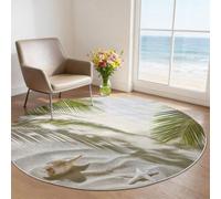 Tapis Rond Salon, Sable Tropical Étoile De Mer Tapis de Sol Décoration Antidérapant pour Salle De Bain Intérieur, Moquette Lavable et Antidérapant Style Plage Drôle, (160 cm Rond, Beige Clair)