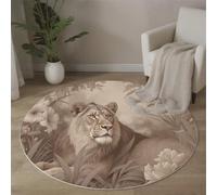 Tapis Rond Salon Savane Africaine Descente De Lit à Poils Courts Fleur De Lion Tapis de Sol Décoration Antidérapant pour Salon Chambre Terrasse Salle à Manger, 180cm, Brun Clair