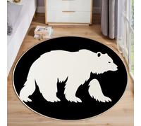 Tapis Rond Salon Silhouette d'ours Polaire Animaux Dessin Animé Tapis De Sol Décoration Antidérapant pour Salon Chambre Cuisine Balcon Terrasse Salle À Manger Intérieur (200 Cm, Noir)