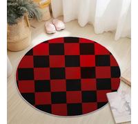 Tapis Rond Salon, Simple Texture en Damier Plaid Imprimé Tapis de Sol Décoration Antidérapant pour Salon Chambre Cuisine Balcon Terrasse Salle à Manger Intérieur & Extérieur (Rouge Noir, 60 cm)