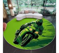 Tapis Rond Salon, Sports Motos Motards Imprimer Tapis de Sol Décoration Antidérapant pour Chambre Salon Cuisine Balcon Terrasse Salle à Manger Intérieur, 100 cm Vert