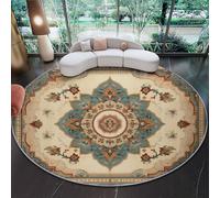 Tapis Rond Salon, Style Antique Raffiné Floral Géométrique Imprimé Tapis De Sol Décoration Antidérapant - pour Salon Chambre Cuisine Balcon Manger Intérieur Beige 90 cm (Rond)