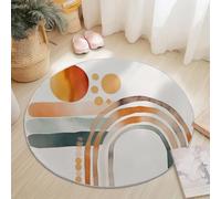 Tapis Rond Salon, Style Bohème Arches Colorées Formes Géométriques Imprimé Tapis de Sol Décoration Antidérapant pour Salon Chambre Cuisine Balcon Terrasse Salle à Manger (150 cm Rond,Blanc)