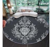 Tapis Rond Salon Style européen à Motifs rétro Tapis de Sol Décoration Antidérapant 180 cm (Round) pour Salon Chambre Cuisine Balcon Terrasse Salle à Manger Intérieur Noir