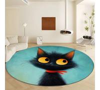 Tapis Rond Salon Style Peinture À l'huile Imprimé 210 cm, Tapis de Sol Décoration Antidérapant Rond Animal De Dessin Animé Chat Noir pour Chambre Cuisine Balcon Salle à Manger Intérieur Extérieur