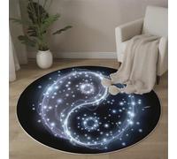 Tapis Rond Salon Symbole Yin-Yang Point D'Étoile, Tapis de Sol Style Oriental Fantastique Décoration Antidérapant Lavable Noir Blanc, pour Chambre Cuisine Balcon Terrasse Salle à Manger Intérieur 90cm