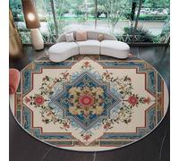 Tapis Rond Salon, Tapis à Motifs Floraux de Style rétro européen Tapis de Sol Décoration Antidérapant 60 cm (Round) Tapis de Sol Décoration Antidérapant Beige