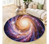 Tapis Rond Salon Tapis Poil Ras Bleu-Violet Moelleux Lavable Moquette De Sol Antidérapant Voie Lactée Cosmique Galaxie Spirale Dynamique,Ø 120Cm