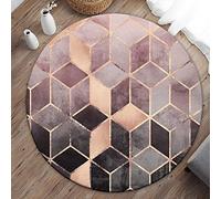 Tapis Rond Salon Tapis Poil Ras Moderne Moelleux Lavable Tapis de Sol antidérapant Plaid Or Noir Rose Frais, ø 150CM