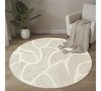 Tapis Rond Salon Texture De Ligne Abstrait Minimaliste Tapis De Sol Décoration Antidérapant Pour Salon Chambre Cuisine Balcon Terrasse Salle À Manger Intérieur Extérieur, 100Cm Blanc Grisâtre