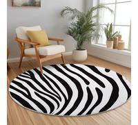 Tapis Rond Salon Texture Zébrée Camouflage Animalier Blanc Noir Imprimé, Lavable en Machine Tapis de Sol Décoration Antidérapant pour Salon Chambre Cuisine Balcon Terrasse Salle à Manger, 60 cm