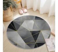 Tapis Rond Salon, Triangles Abstrait Géométrie modèle Tapis Rond Antidérapant pour Décoration, pour Chambre Cuisine Balcon Terrasse Salon Salle à Manger Intérieur Extérieur (120 cm, Gris)