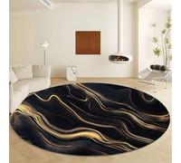 Tapis Rond Salon Vagues Fluides, Marbre Noir et Or Abstrait Tapis de Sol Décoration Antidérapant, Tapis 120 cm pour Chambre Cuisine Balcon Terrasse Salon Salle à Manger Intérieur Extérieur